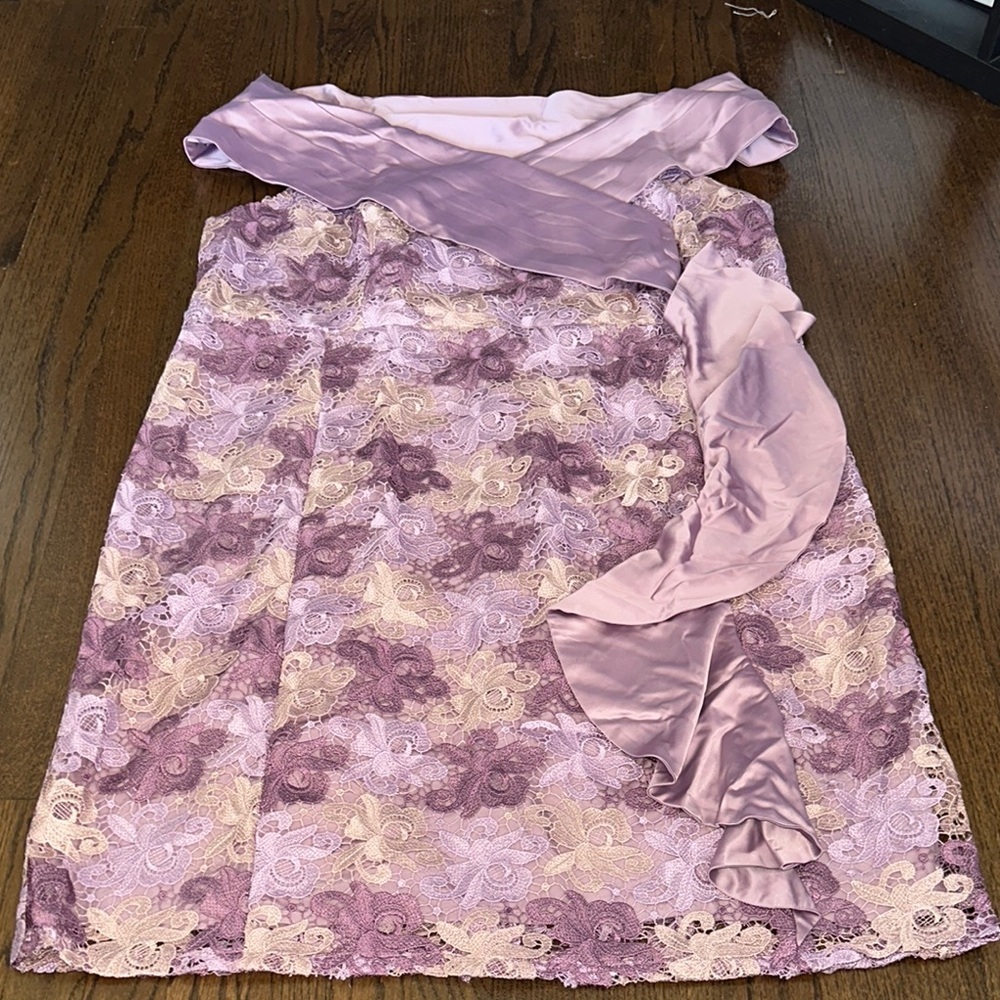 NWT Ruffle Detail Purple Lavender Lace Appliqué Off Shoulder Formal Dresss 24W